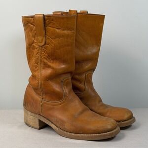Vintage Landis Mens 10.5 D Tan Leather Roper Work Boots Biltrite 94002 USA Made